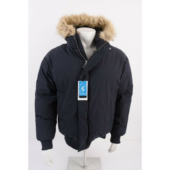 mens bubble jacket with fur hood